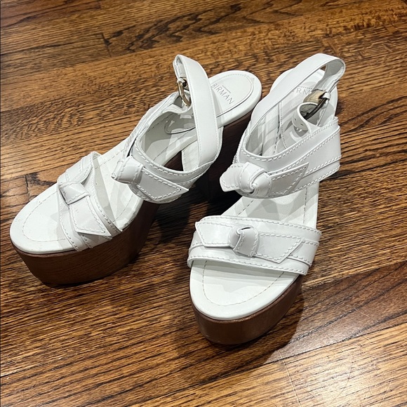 Alexandre Birman White Leather Platform Sandals - Picture 1 of 6